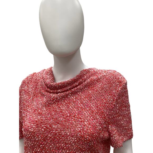 St. John Dress Women’s Size 14 Tweed with Slight Cowl Neck in Coral - Picture 4 of 5